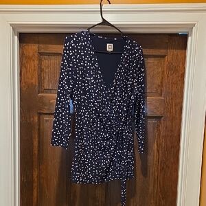 Anne KLEIN Navy/white Polka Dots 3/4 Sleeve Top